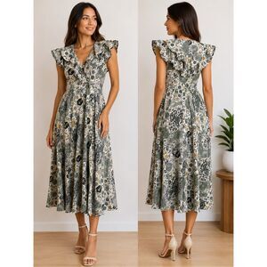 Isabel Marant Étoile Coraline Paisley Ruffle Midi Dress US Size 4 New